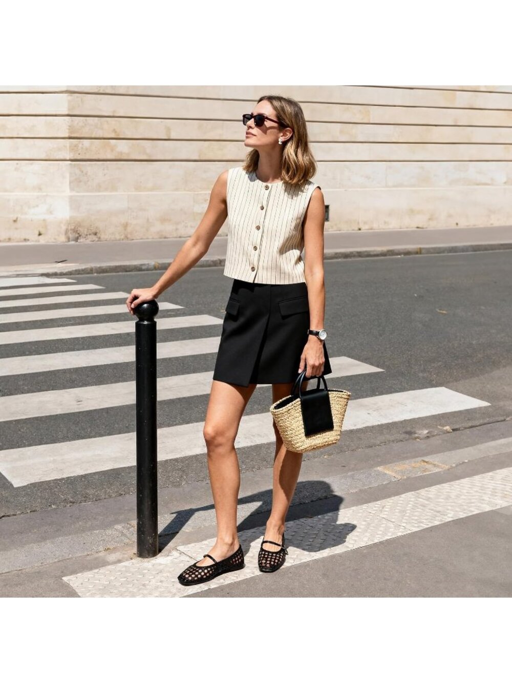 Women's Woven Mesh Ballet Flats Black Square Toe Mary Jane Dressy Shoes - Picture 2 of 6